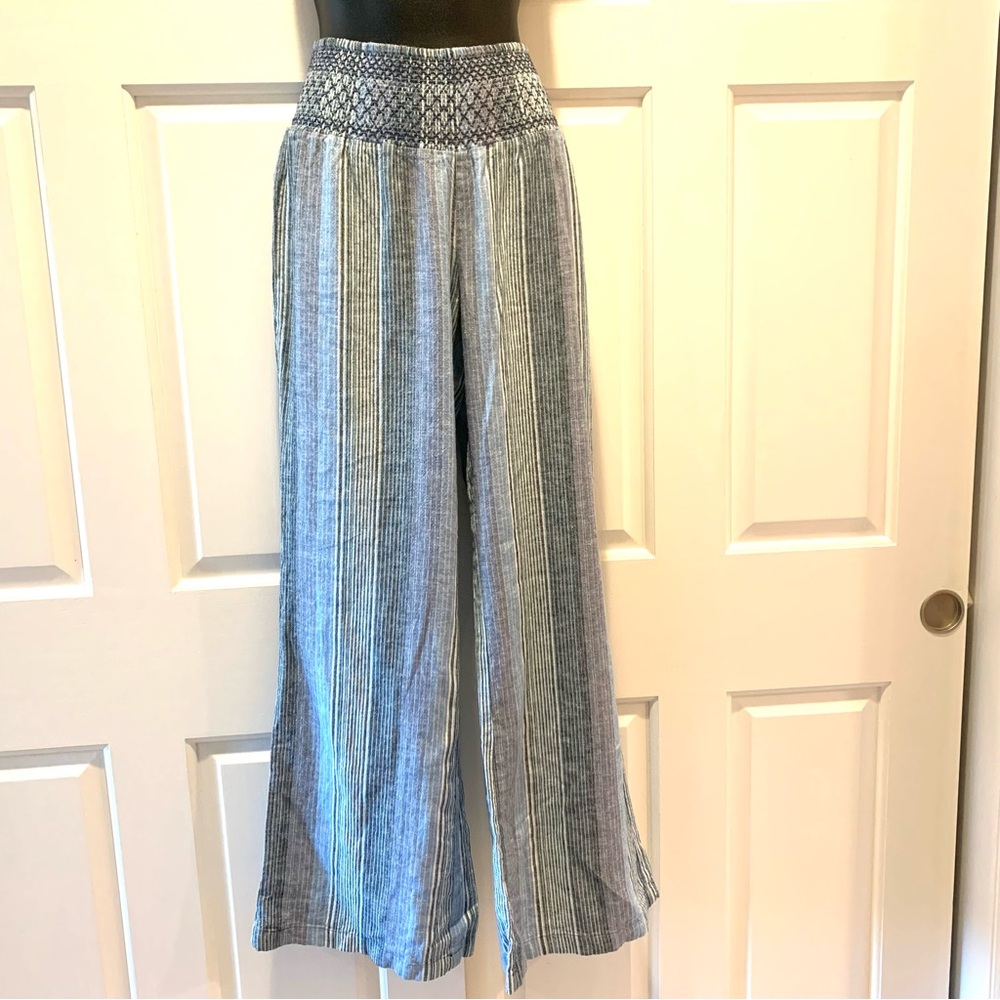 NWT SO Blue striped Wide Leg linen Pants, juniors size Large